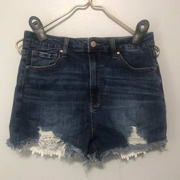 Tricot Pants - Tricot Distressed High Rise Lace Pocket Shorts